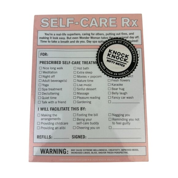 Knock Knock Nifty Notes Self-Care RX Notepad Women Pink Inspirational NEW Gift - Picture 1 of 9